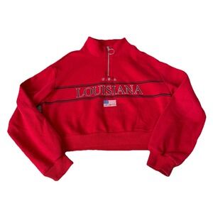 New Orleans Louisiana Divided Cropped Sweater Zip Up Casual Vacation Red Small